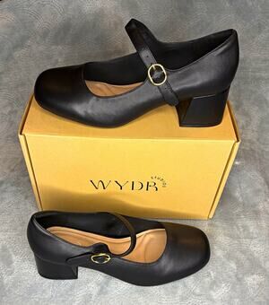 WYDR Studios Astor Heeled Mary Jane Shoes Black Women's 7WW 2E Extra Wide